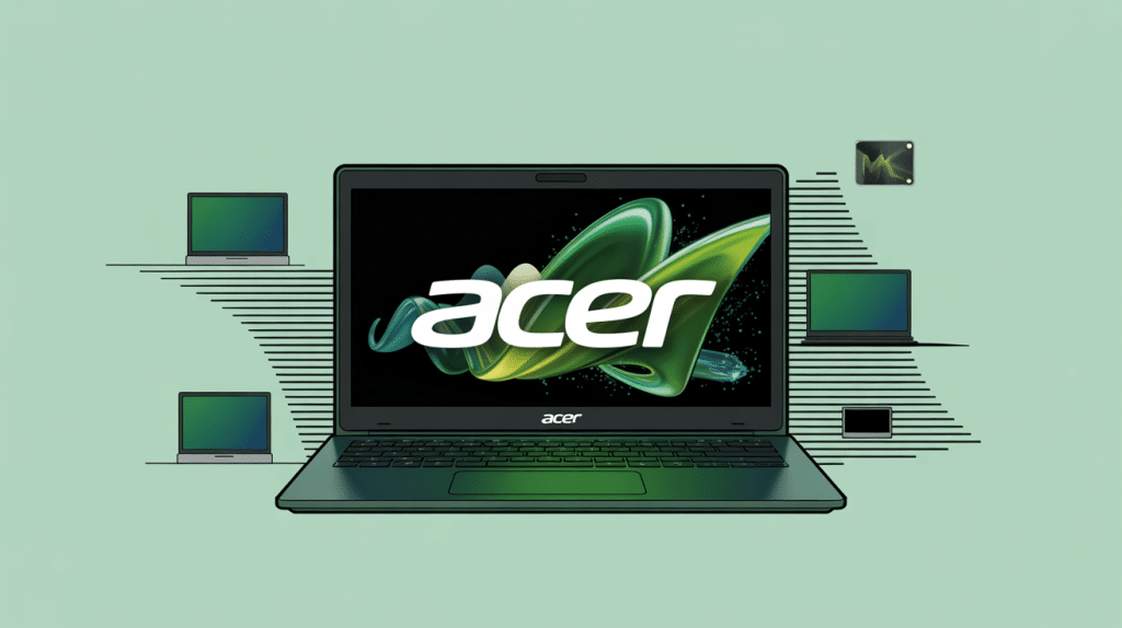 illustration acer logo sur ordinateur et accessoires secteur technologie