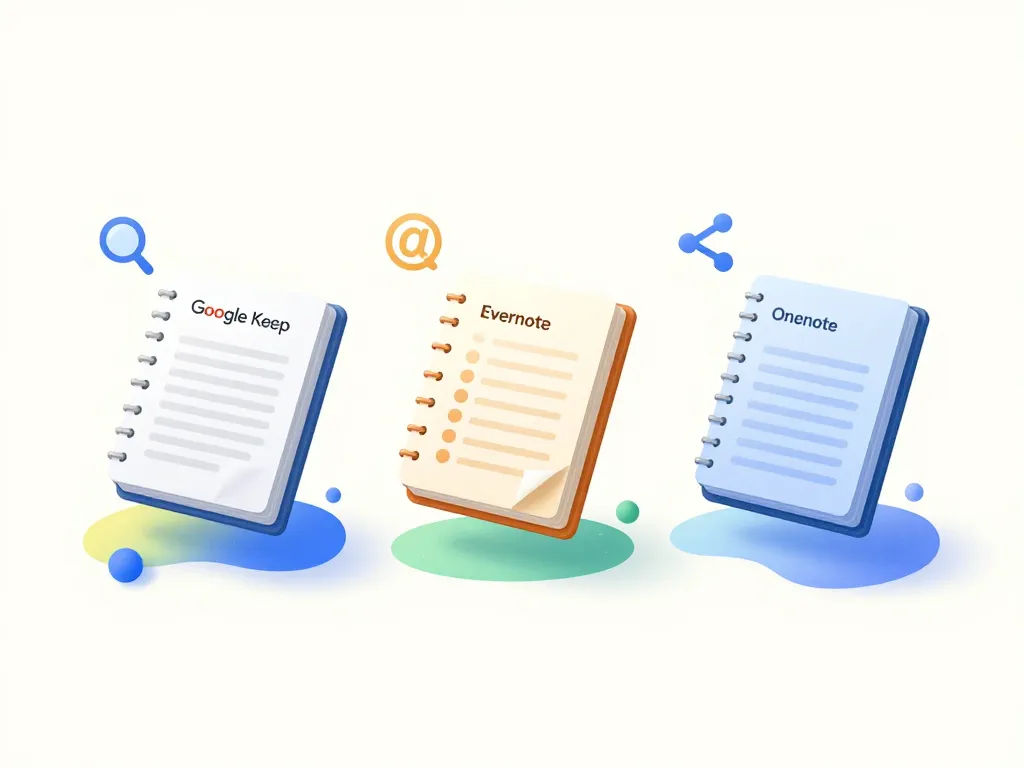 illustration comparative outils block note en ligne Google Keep Evernote OneNote