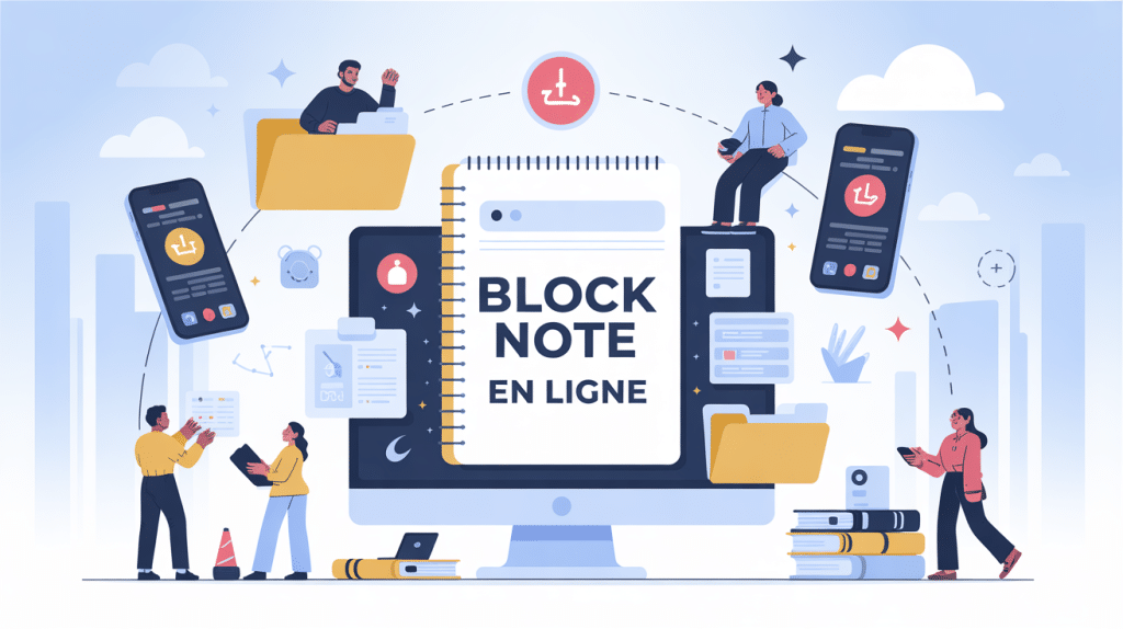 illustration block note en ligne collaboration synchronisation