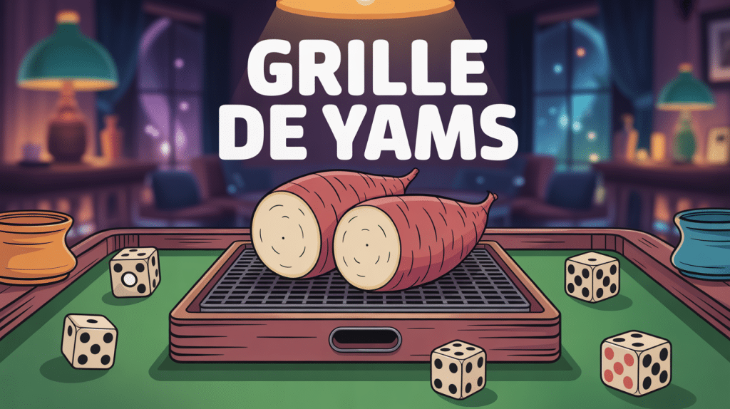 yams grille sur table avec dés stylisés