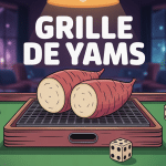yams grille sur table avec dés stylisés