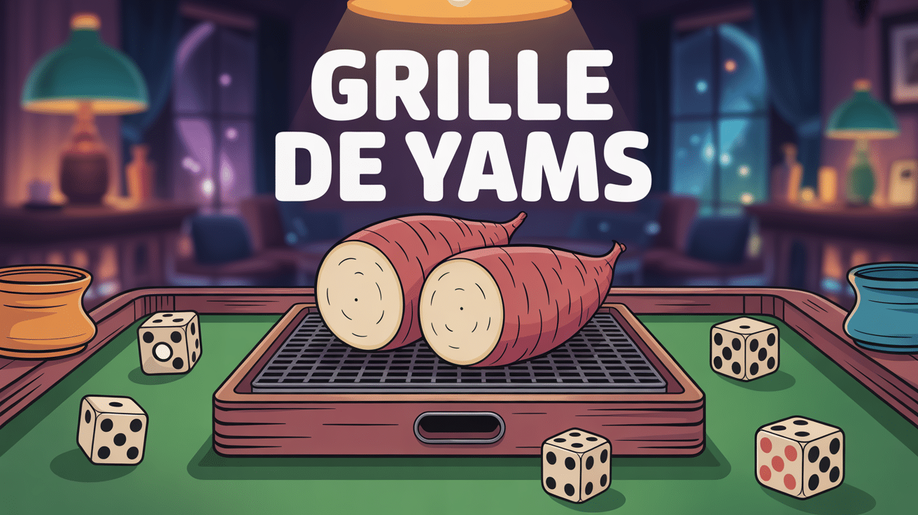 yams grille sur table avec dés stylisés