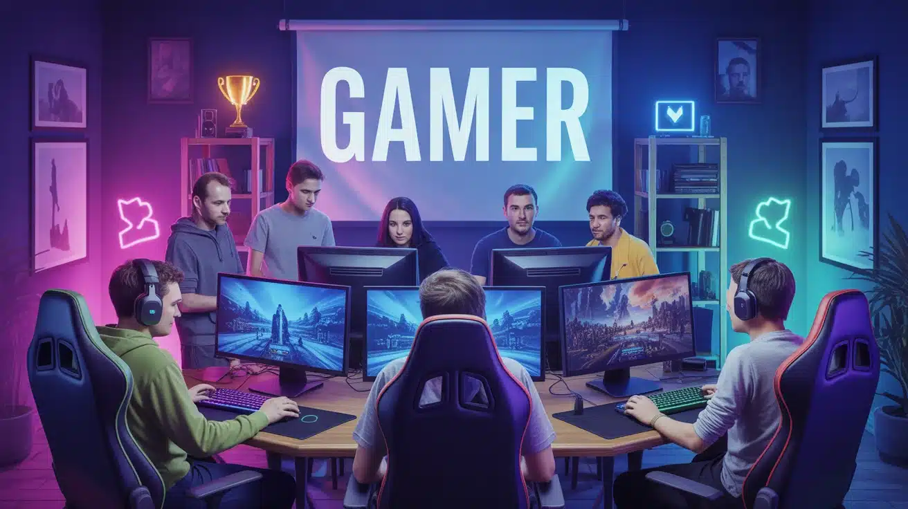 gamer définition groupe de gamers devant ordinateurs