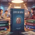 table de jeu avec livre jeu de rôle et joueurs