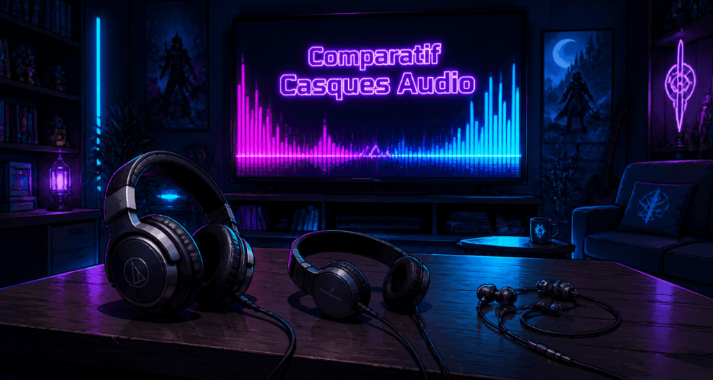 Comparatif casque audio trois modèles sur table