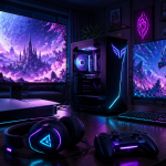 console gaming vs pc côte à côte dans un salon moderne