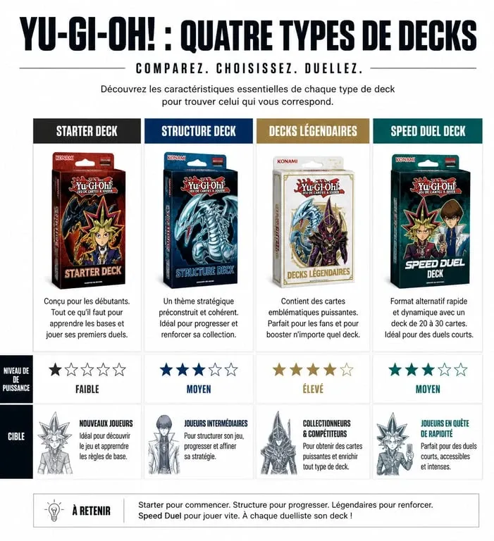Comparatif des différents types de decks Yu-Gi-Oh! pour choisir le meilleur deck selon son niveau