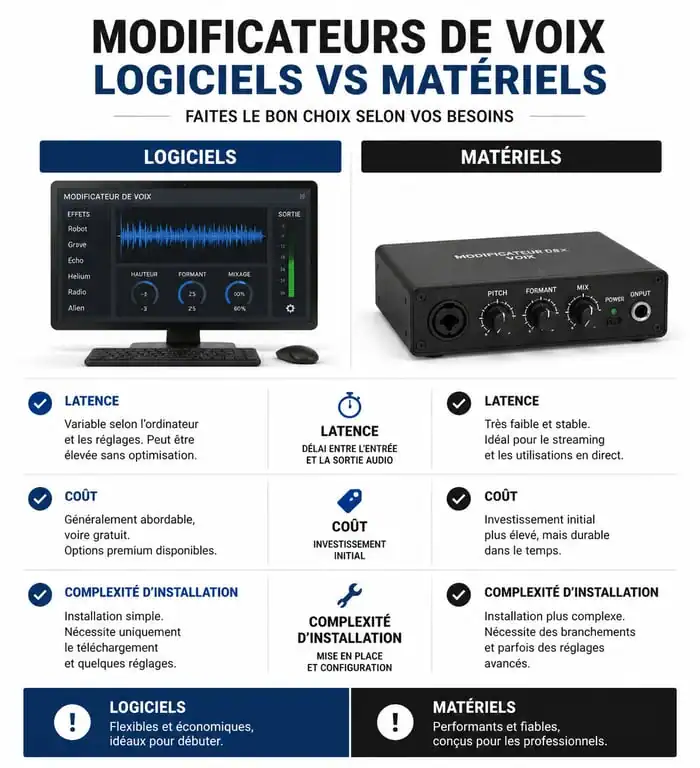 Comparatif des modificateurs de voix pour micro : logiciels vs matériel