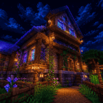maison minecraft facile en bois façade nuit
