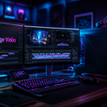 pc pour le montage video avec ecrans et accessoires