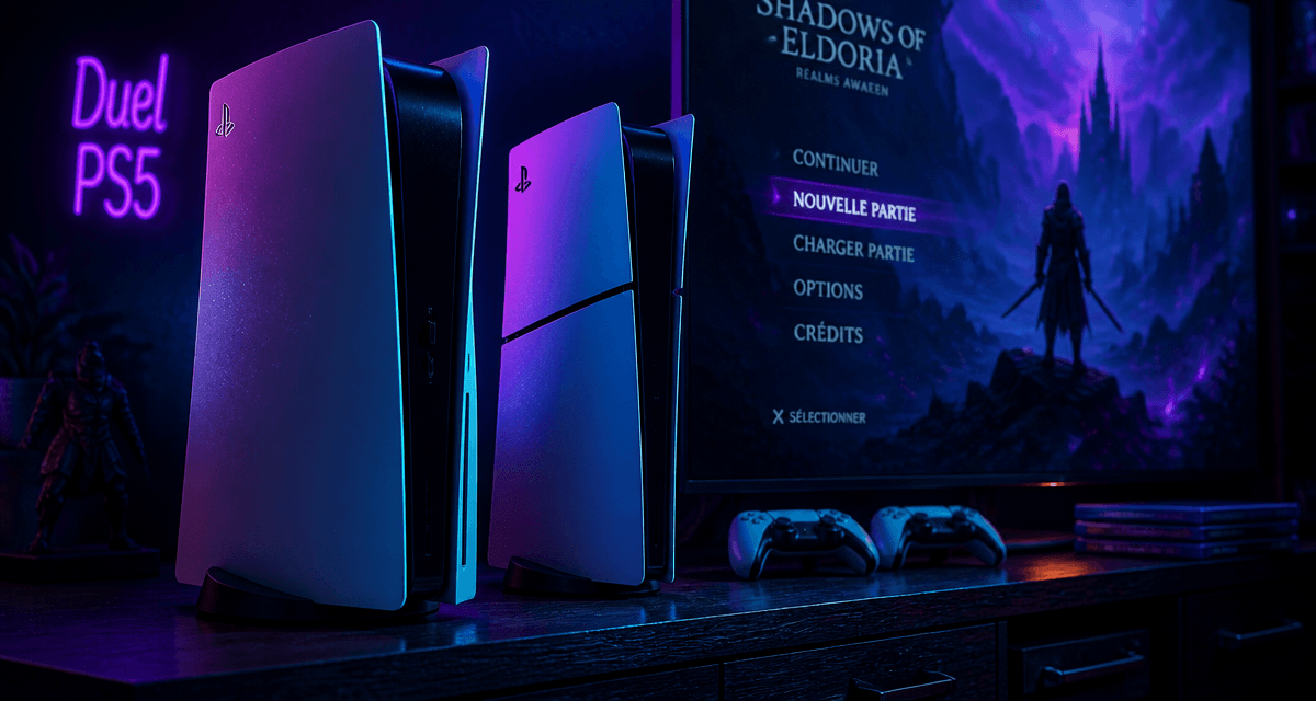 ps5 slim vs ps5 côte à côte sous lumière gaming