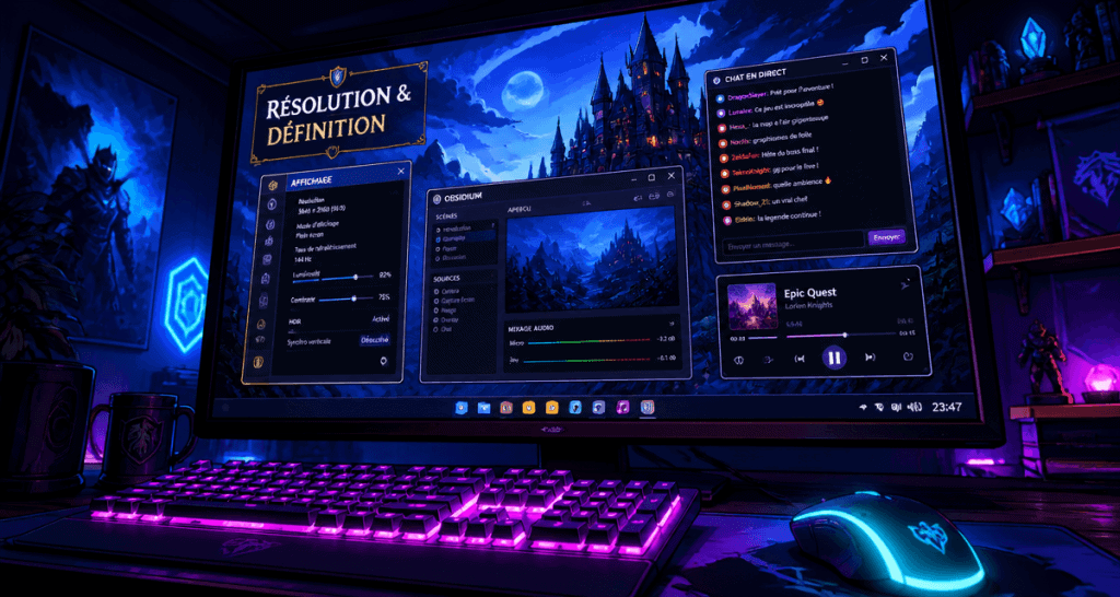 résolution ecran sur moniteur gaming ambiance nocturne