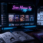 Scan manga top sur écrans dans chambre moderne