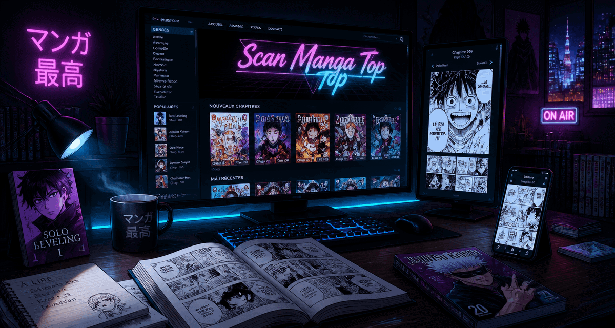 Scan manga top sur écrans dans chambre moderne