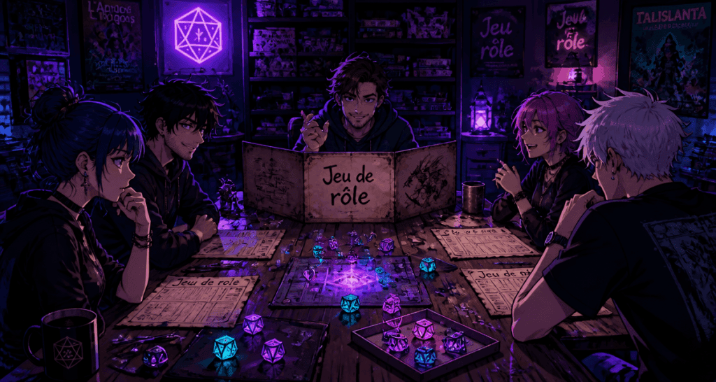 groupe autour d’une table en soirée jeux de rôle