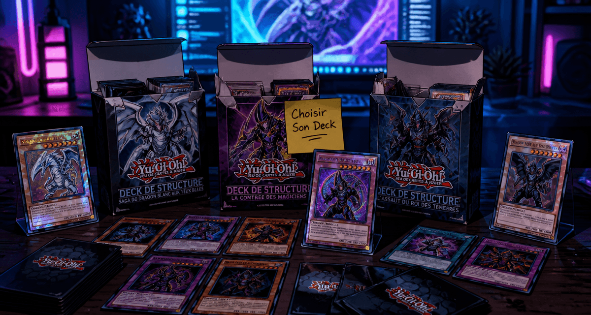 yu gi oh decks trois boîtes sur table gaming