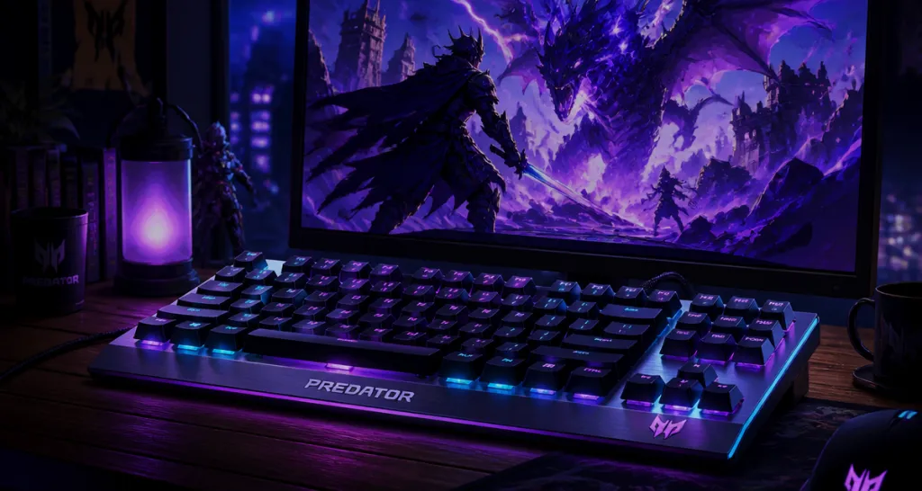 clavier predator TKL rétroéclairé sur bureau