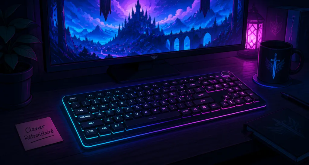 Clavier rétro éclairé sans fil LED cyan magenta