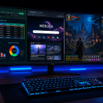 ecran 40 pouces sur bureau gaming ambiance neon