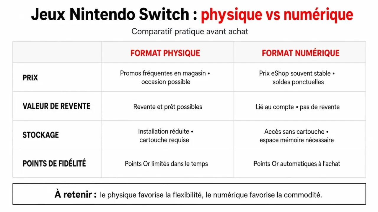 Infographie comparative : jeux Switch physiques vs numériques pour optimiser vos prix et votre ludothèque