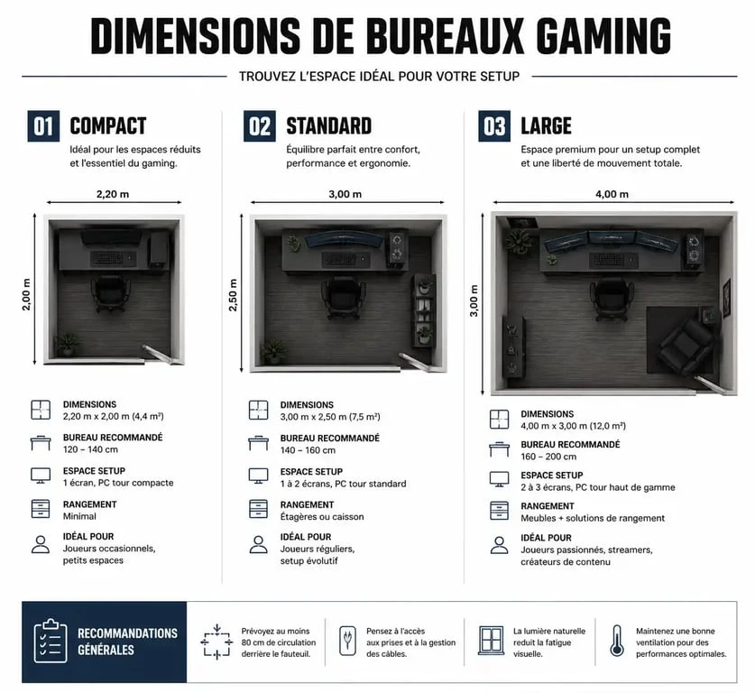 Comparatif des dimensions de bureau gaming pour choisir le meilleur bureau gaming selon son setup