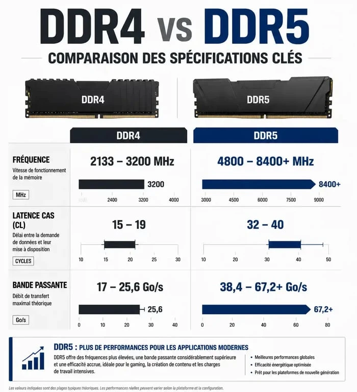 Comparatif technique DDR4 vs DDR5 pour choisir la RAM de son PC gamer