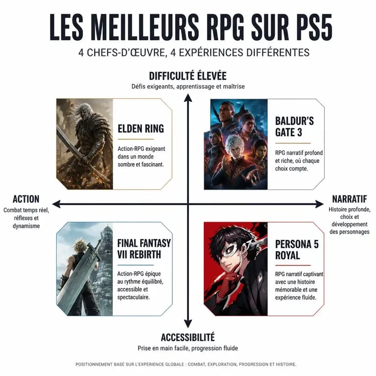 Infographie comparative des meilleurs RPG PS5 pour aider à choisir son jeu de rôle