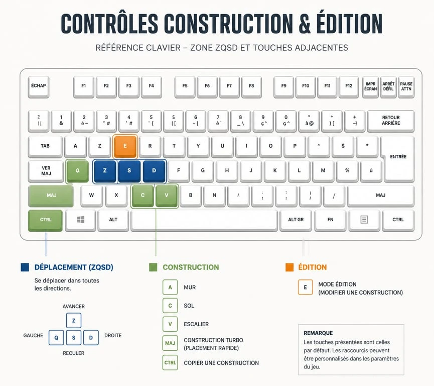 Schéma des meilleures touches clavier souris Fortnite pour optimiser la construction et l'édition