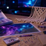 Activité créative adulte : kit DIY broderie diamants sur table