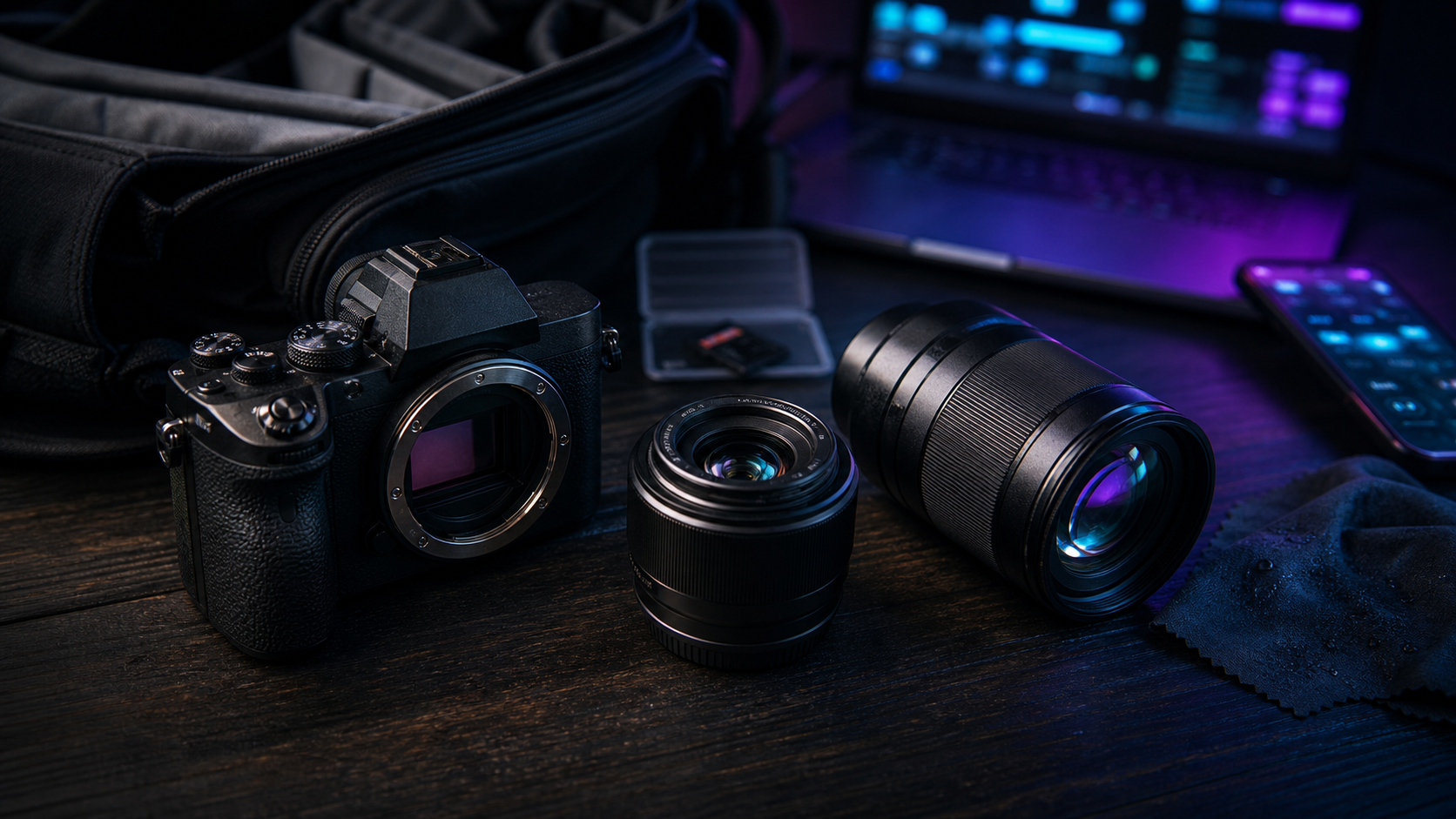 Appareil photo quel choisir : hybride noir avec 35 mm, photo cinématique