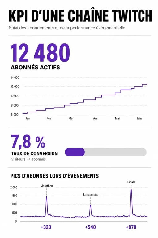 Infographie des indicateurs de performance pour le top 1 sub Twitch France