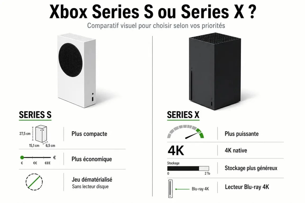 Quelle Xbox acheter : comparaison visuelle entre Xbox Series S et Xbox Series X