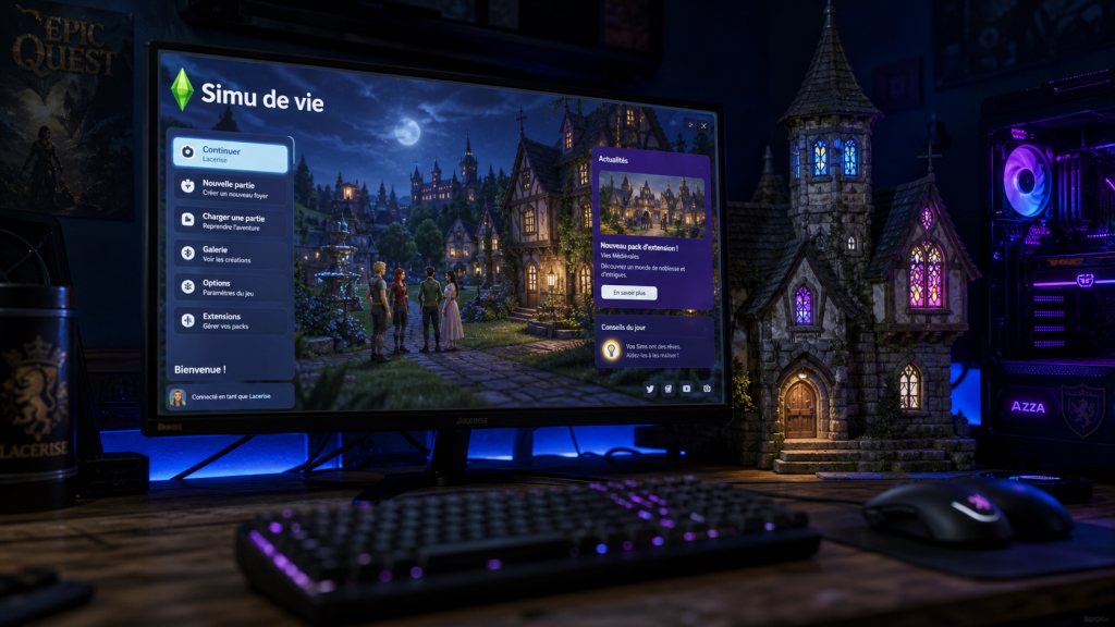 Jeu qui ressemble au sims : menu Simulation de vie sur écran de jeu