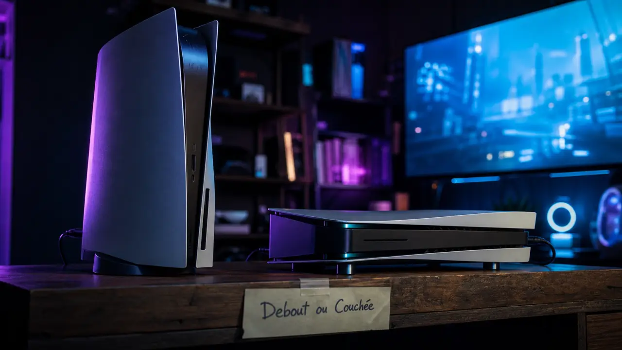 PS5 debout ou couché : socle stable, câbles sans traction