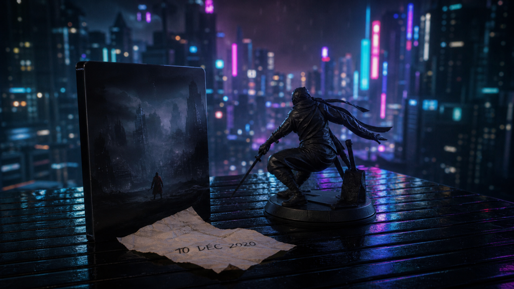 Sortie cyberpunk 2077 : carte “10 DÉC 2020” et boîtier collector