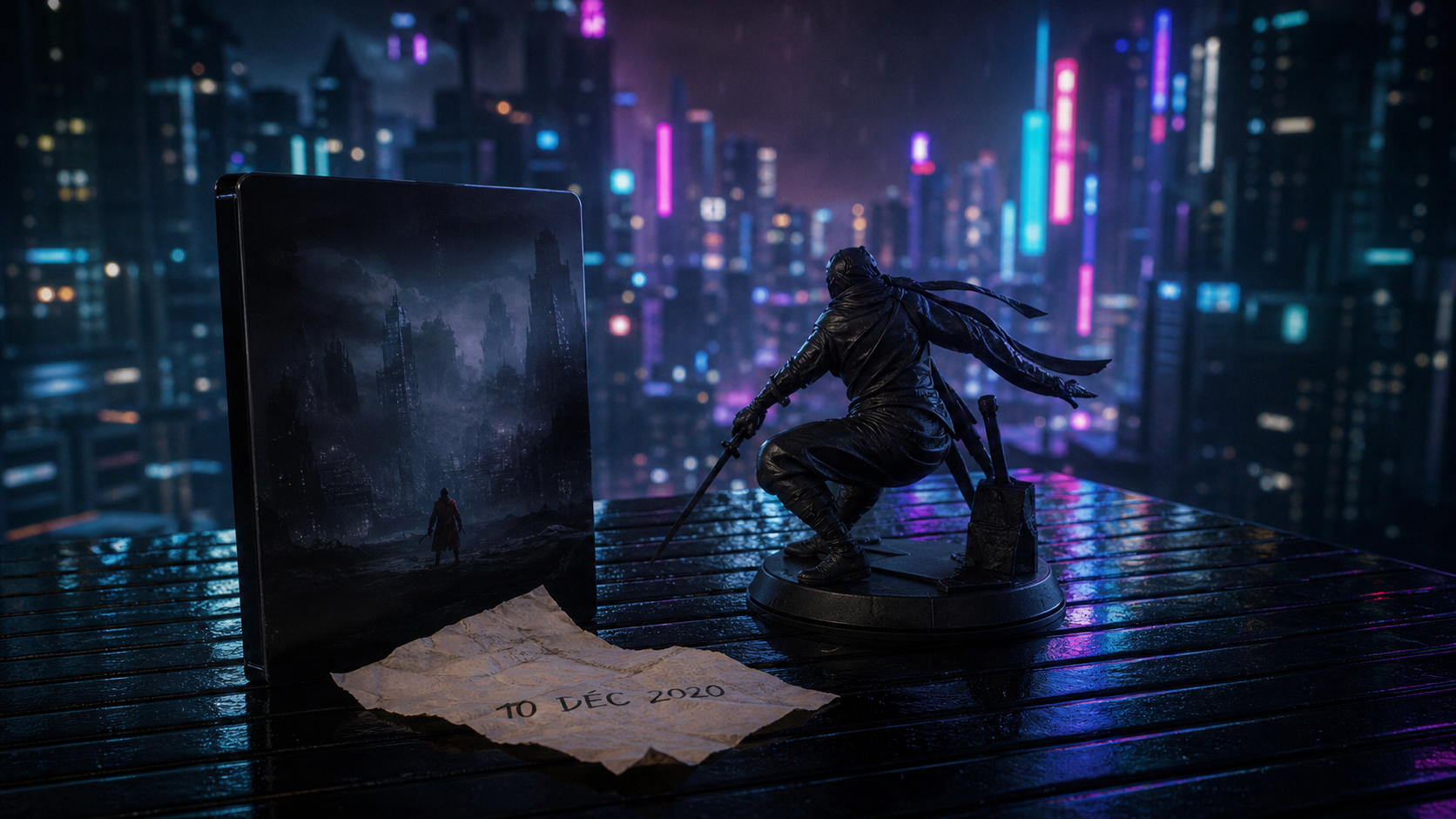 Sortie cyberpunk 2077 : carte “10 DÉC 2020” et boîtier collector