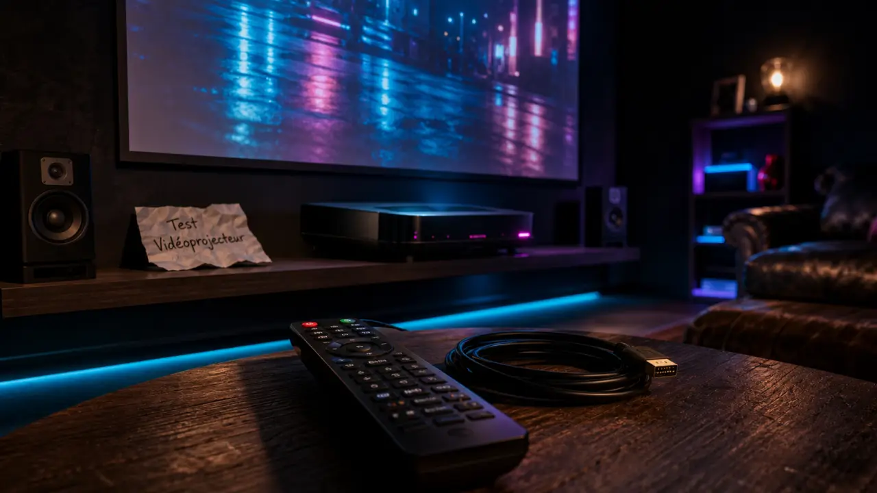 Photo test vidéoprojecteur : luminosité, contraste et input lag sur écran cinéma