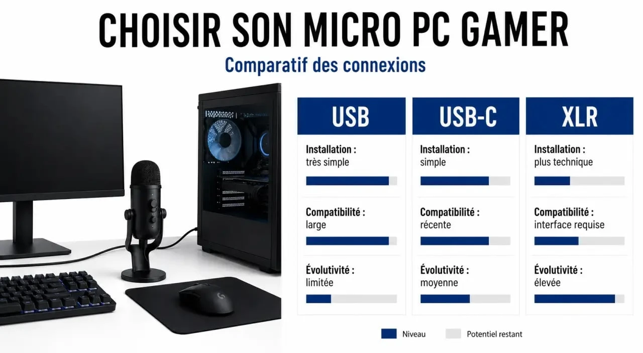 Micro PC gamer : comparatif des connectiques USB, USB-C et XLR pour choisir selon l’usage