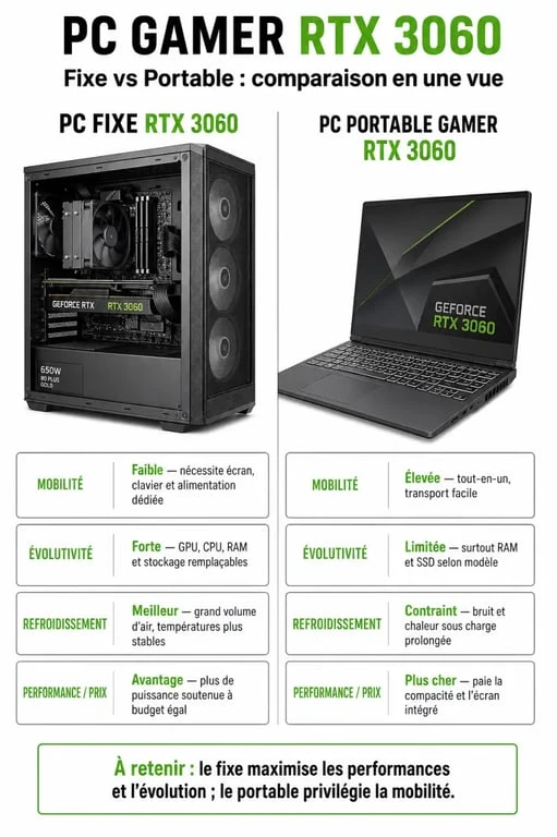 PC gamer RTX 3060 : comparaison visuelle entre PC fixe et PC portable gamer