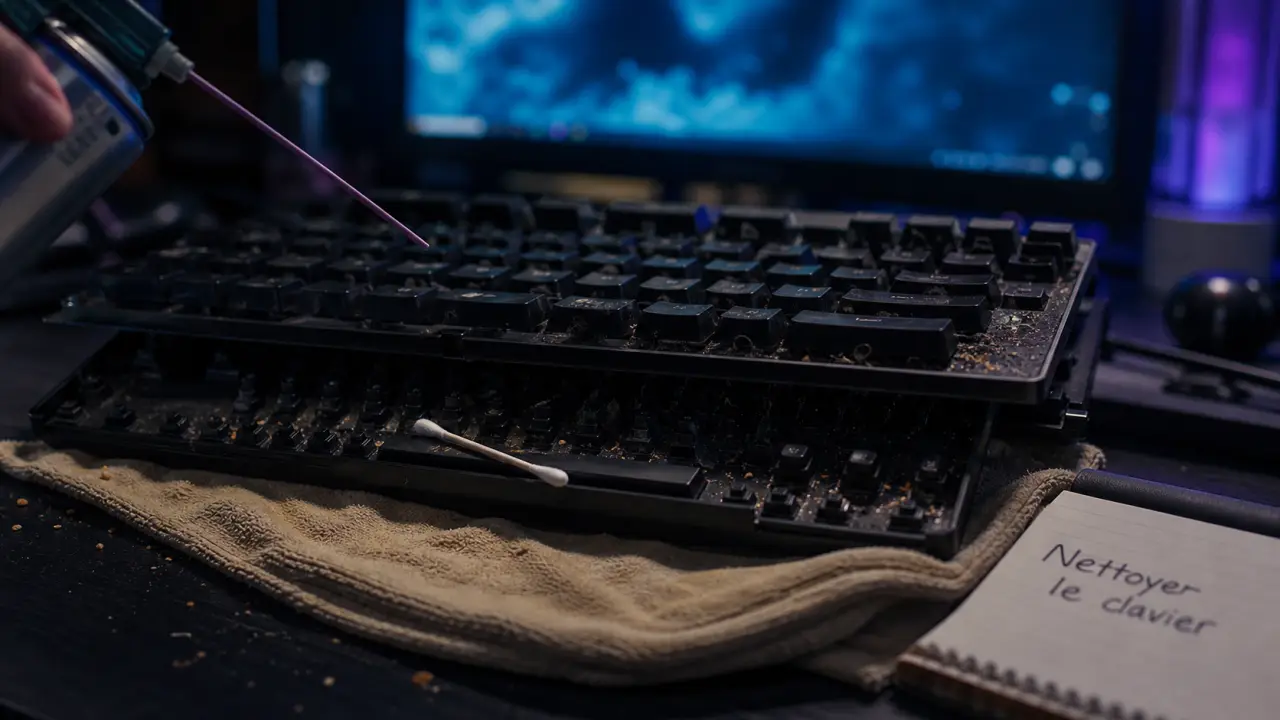 Nettoyer clavier avec air comprimé et alcool 70%