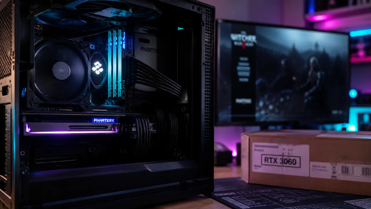 PC gamer RTX 3060 fixe ouvert sur établi