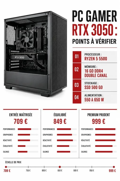 PC gamer RTX 3050 : configuration, prix et points de vigilance à vérifier