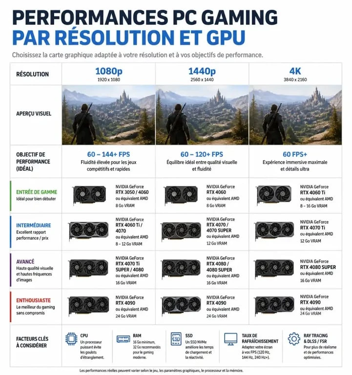 Tableau comparatif des performances pour setup PC gamer