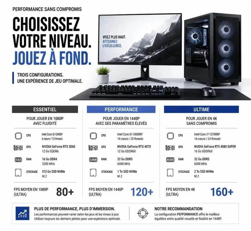 Setup PC gamer équilibré avec composants performants