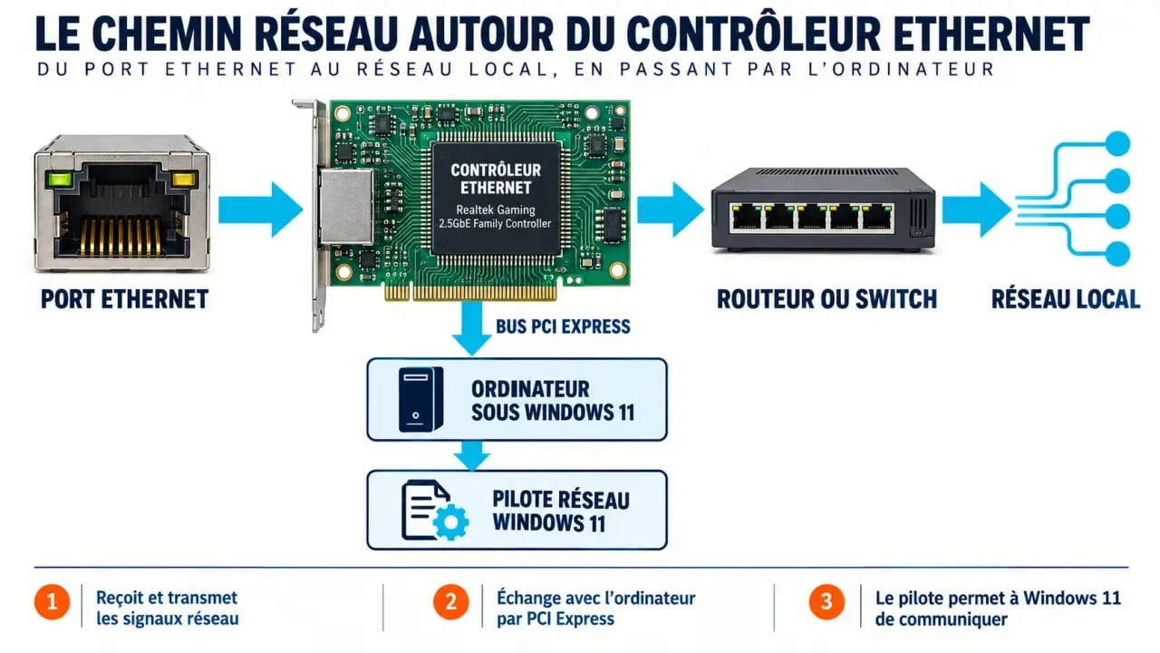 Schéma du Realtek Gaming 2.5GbE Family Controller et de son pilote Windows 11