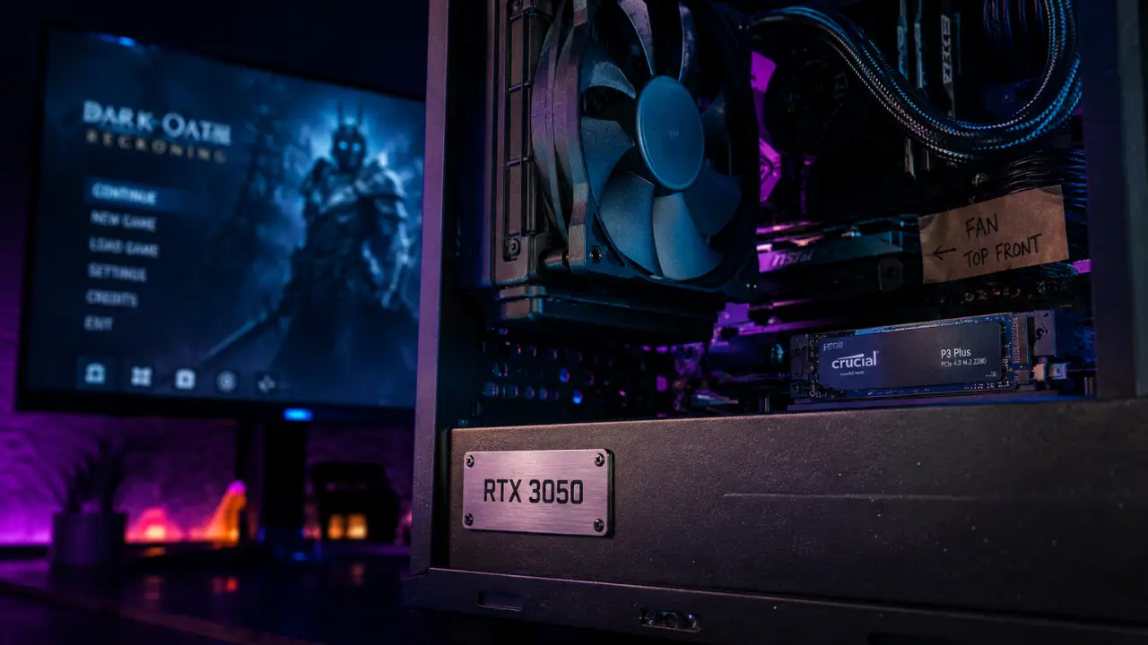 pc gamer rtx 3050 pour jouer en 1080p, tour ouverte