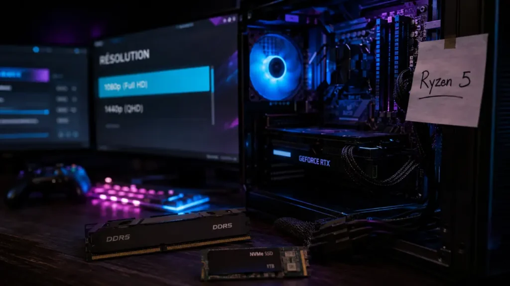 PC gamer Ryzen 5 : le bon équilibre pour le Full HD, le QHD et des évolutions sans mauvais couple CPU-GPU