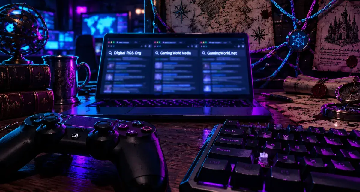 digitalrgsorg gaming world : manette, PC et cartes médiévales sur réseau néon