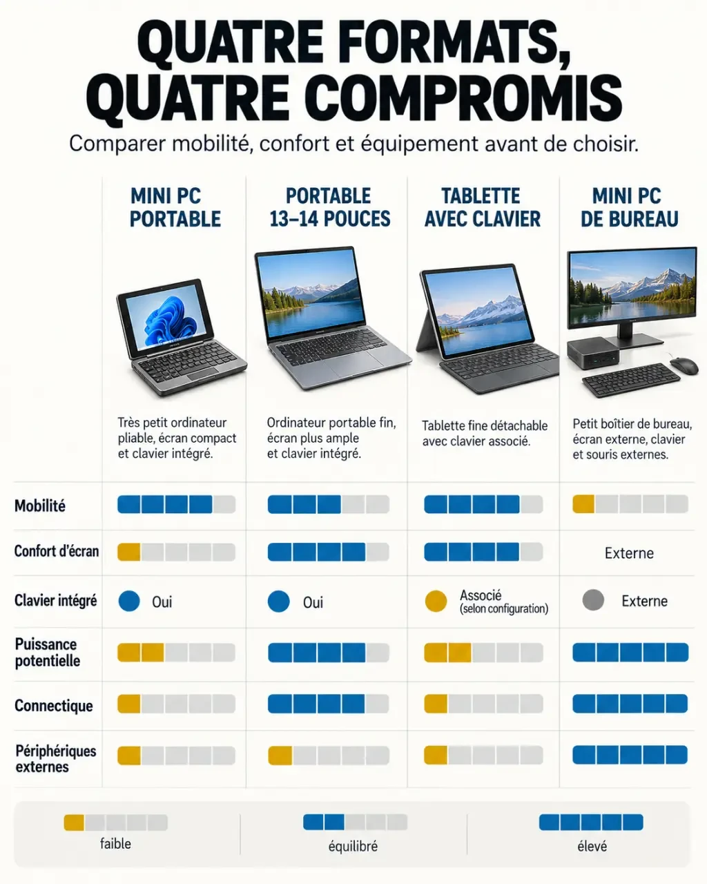 Infographie comparative sur le mini PC portable et les autres formats d’ordinateur