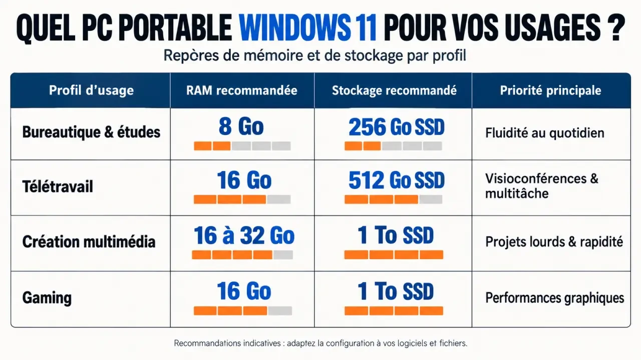 PC portable Windows 11 : configurations recommandées selon l’usage, de la bureautique au gaming
